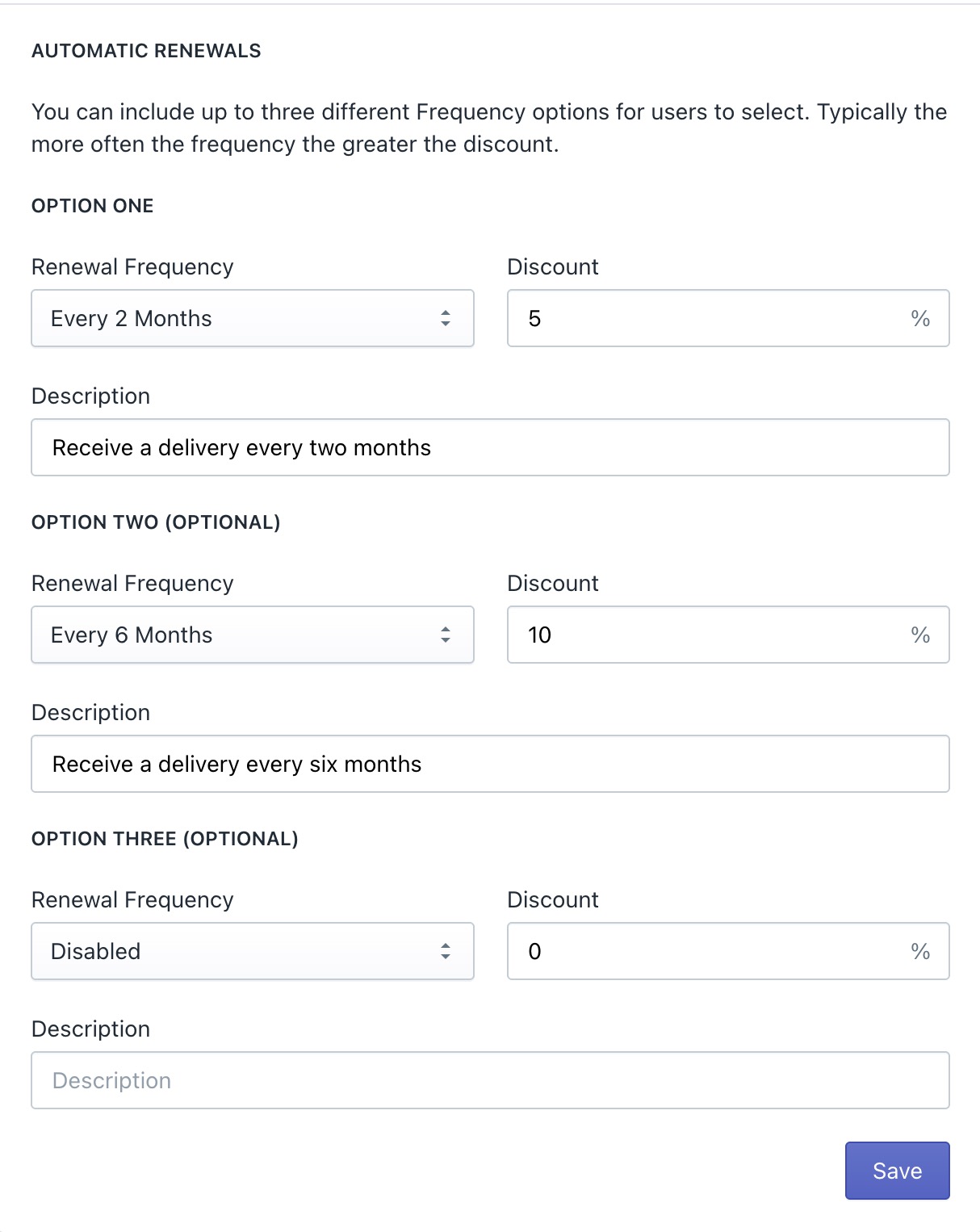 Frequency settings