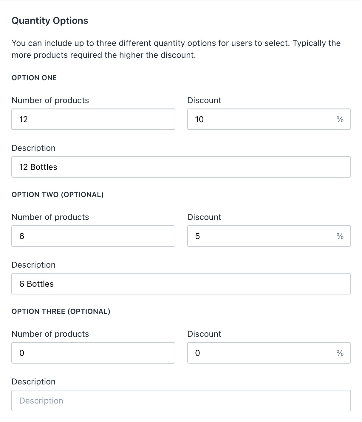 Quantity Settings