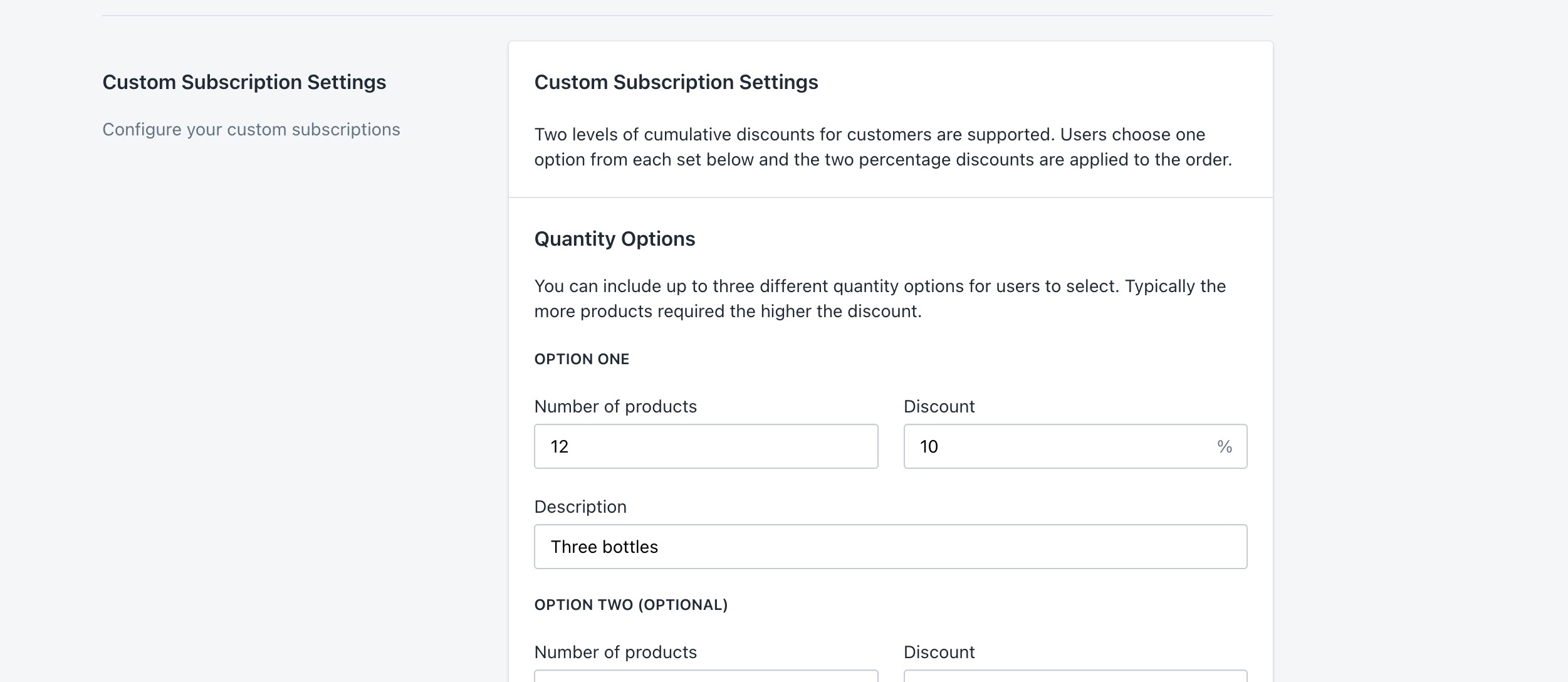 Custom Subscription settings