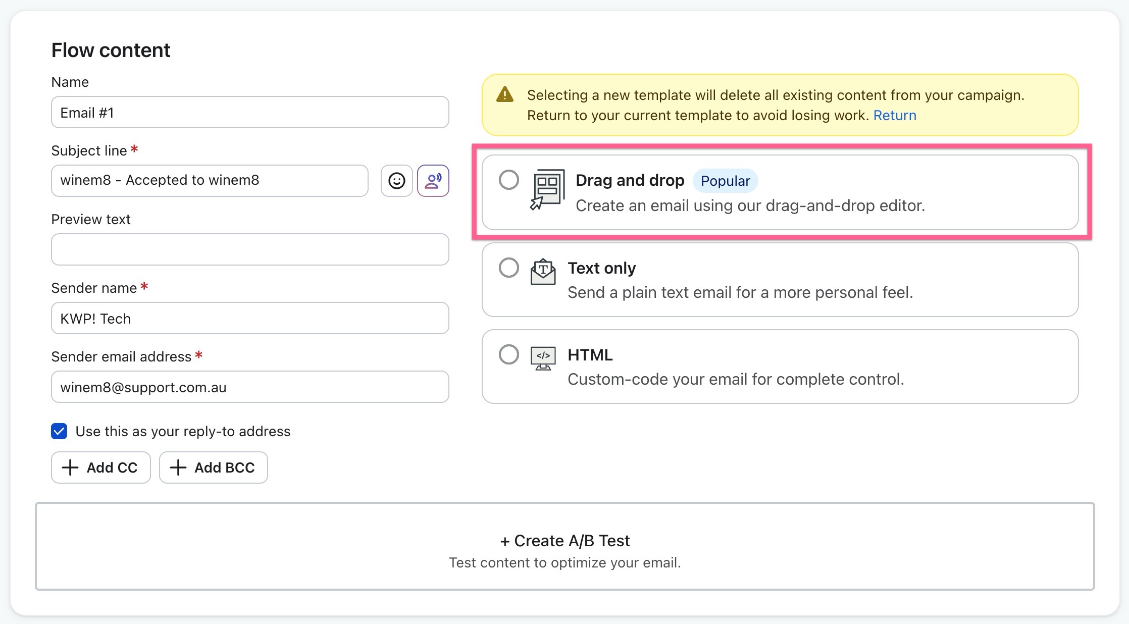 Select Drag and drop