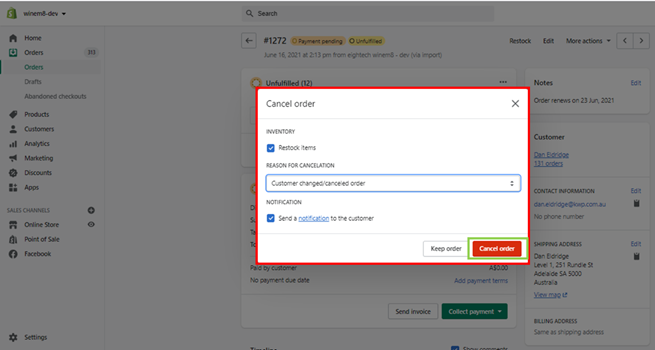 Confirm cancel order